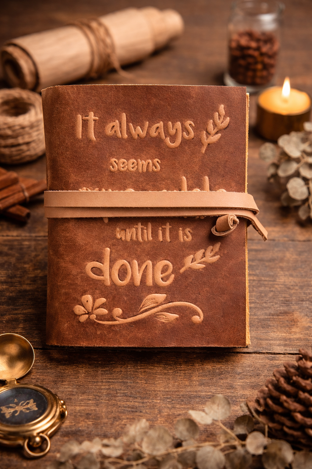 It Always seems Impossible Leather journal