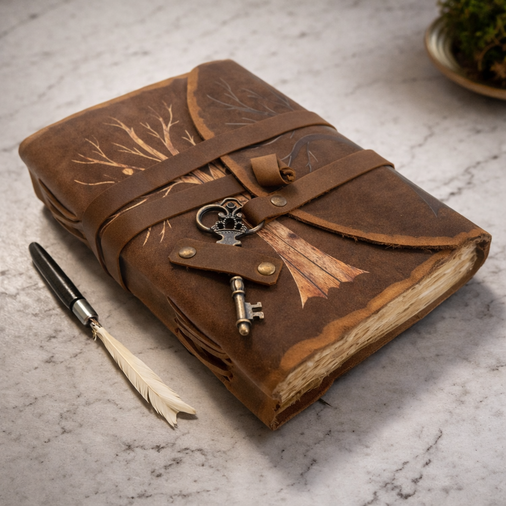 Celtic Tree of Life Deckle Leather Journal – 7×5 Inch