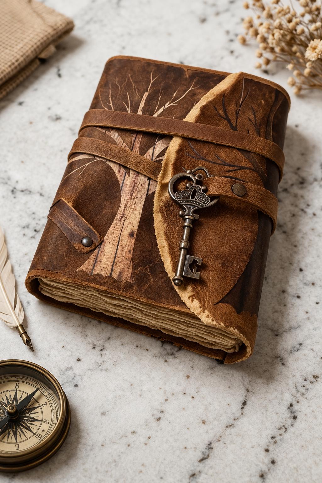 Celtic Tree of Life Deckle Leather Journal – 7×5 Inch