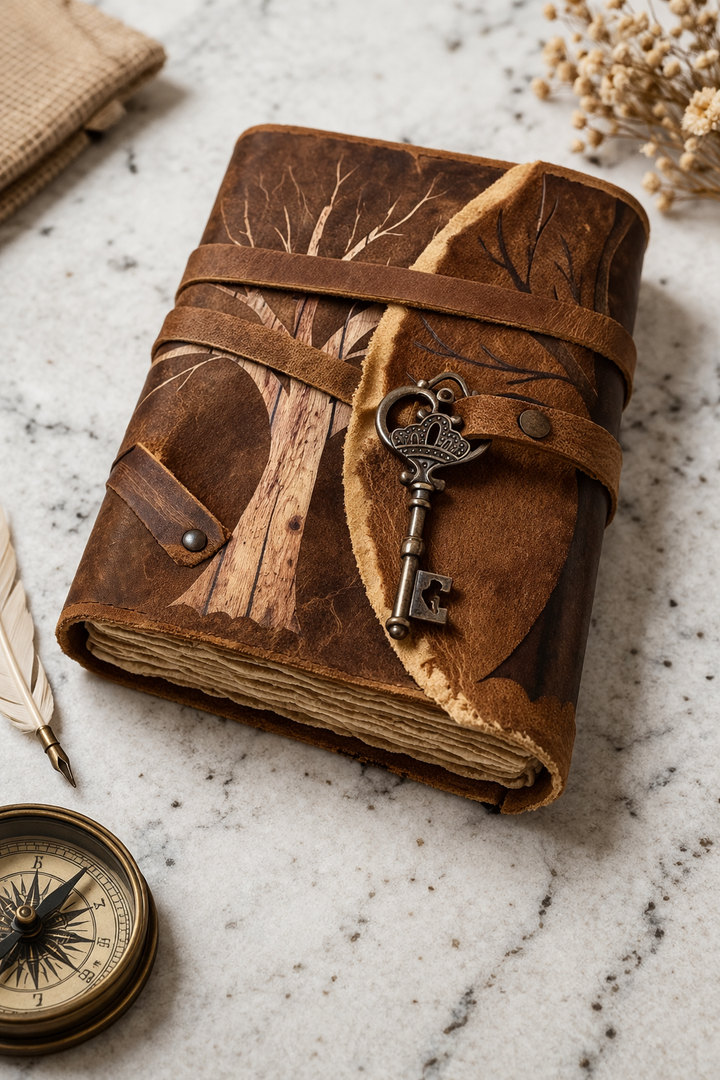 Celtic Tree of Life Deckle Leather Journal – 7×5 Inch