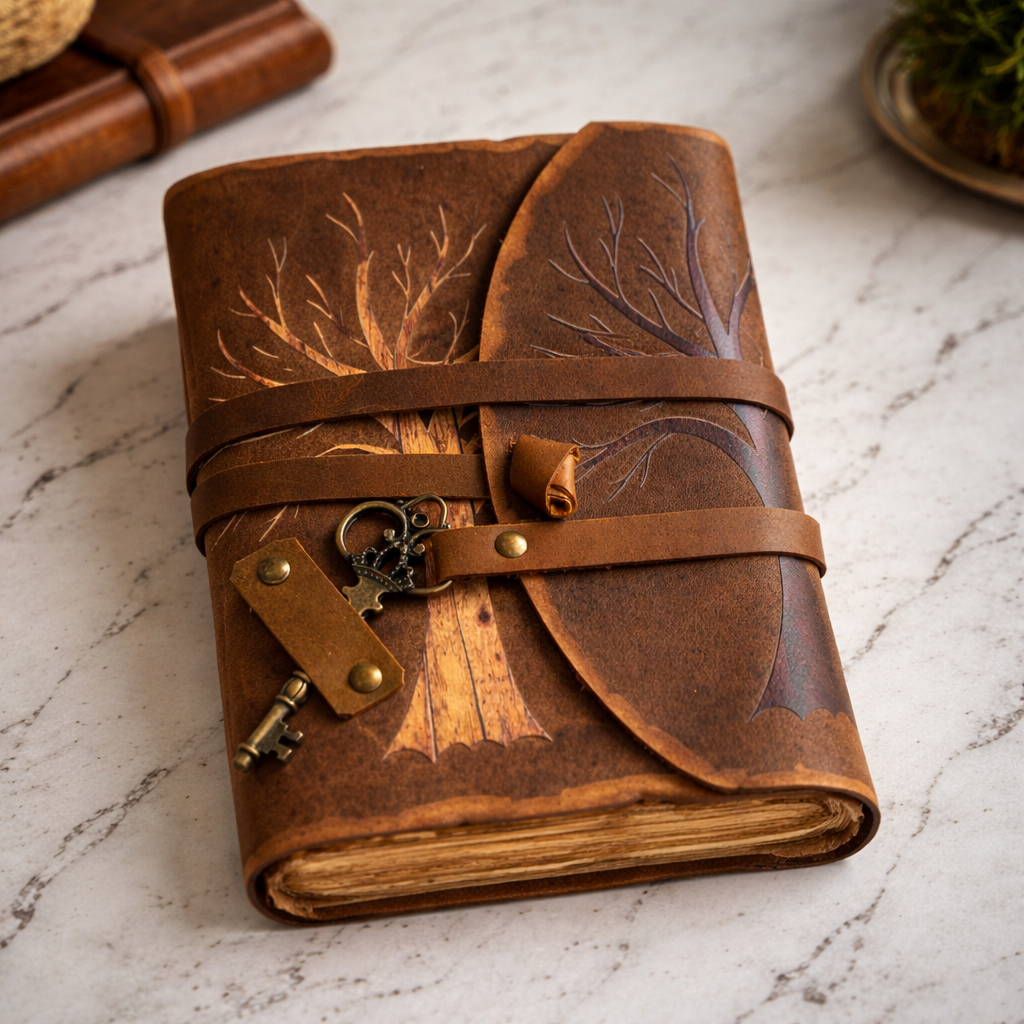 Celtic Tree of Life Deckle Leather Journal – 7×5 Inch