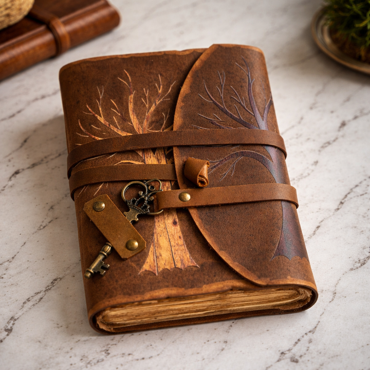 Celtic Tree of Life Deckle Leather Journal – 7×5 Inch