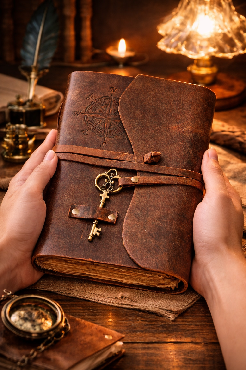 Compass Leather Deckle Journal