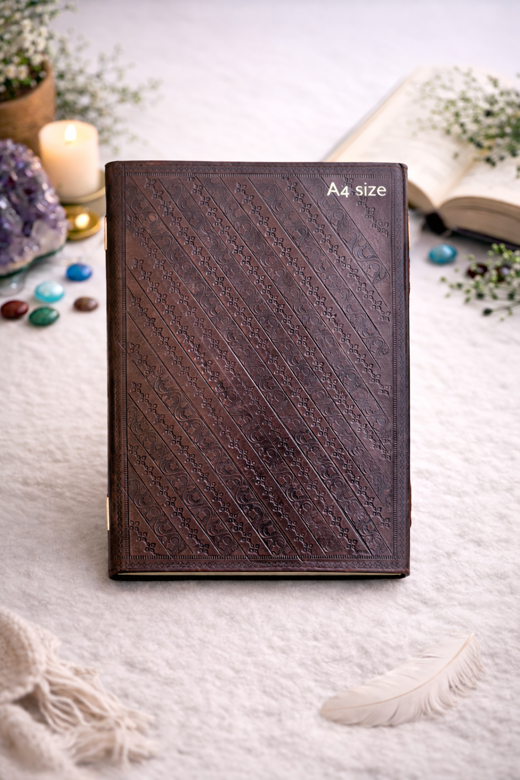 Chakra Leather Stone Journal A4 Size