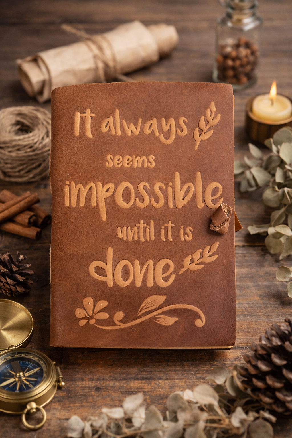 It Always seems Impossible Leather journal