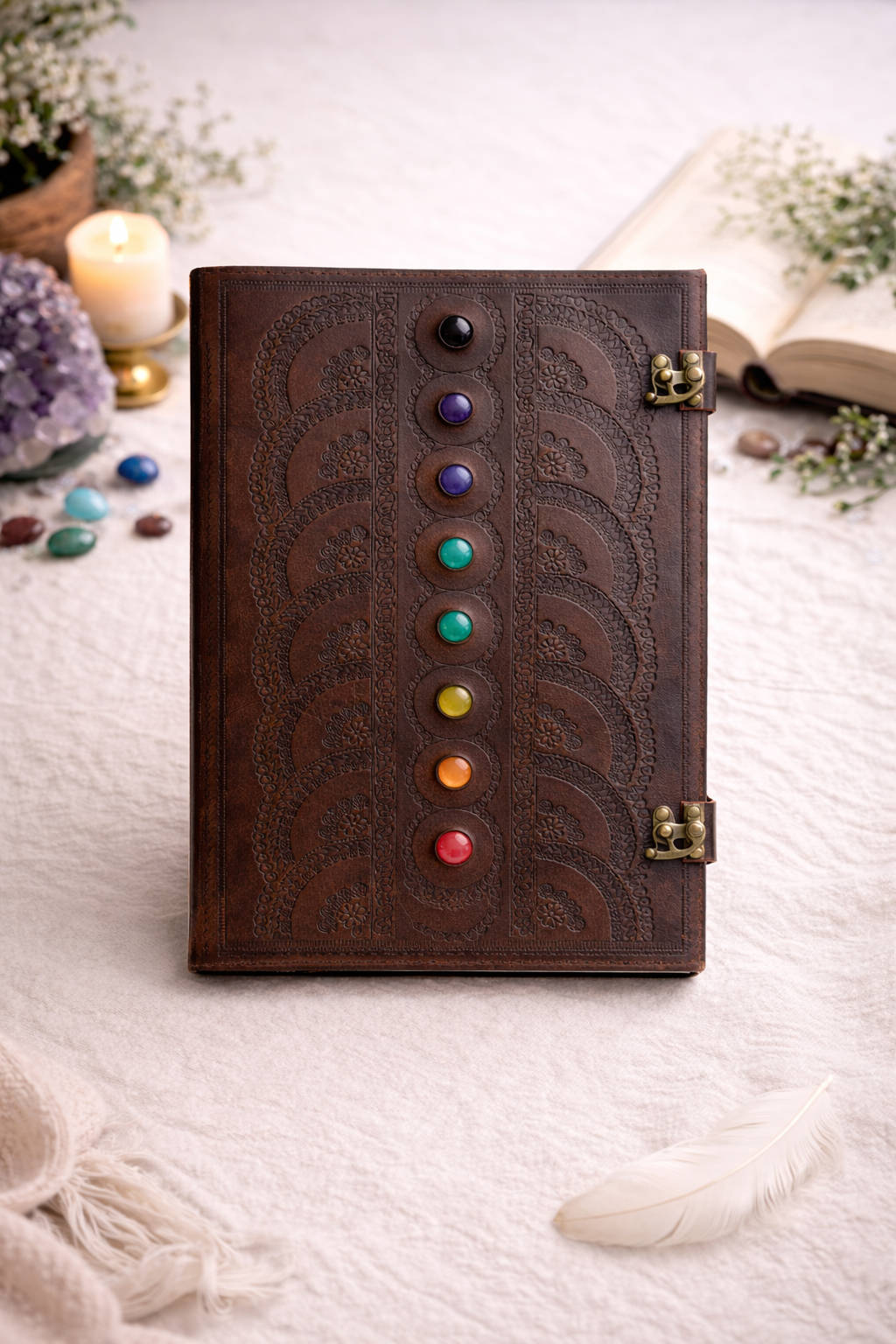 Chakra Leather Stone Journal A4 Size
