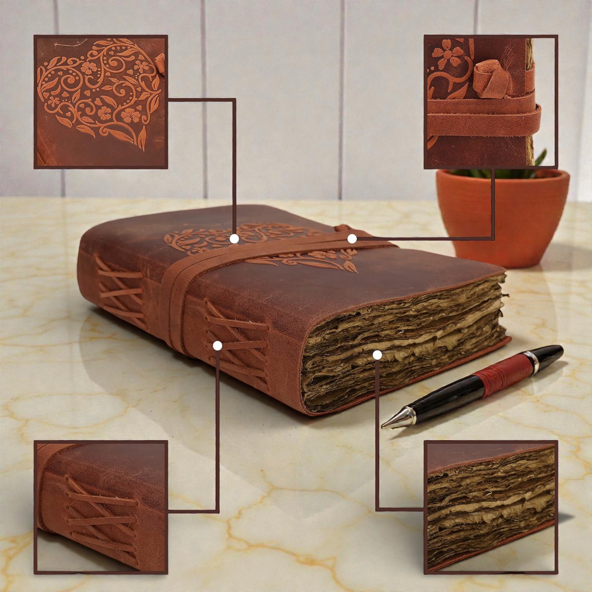 Heart Deckle Leather Journal
