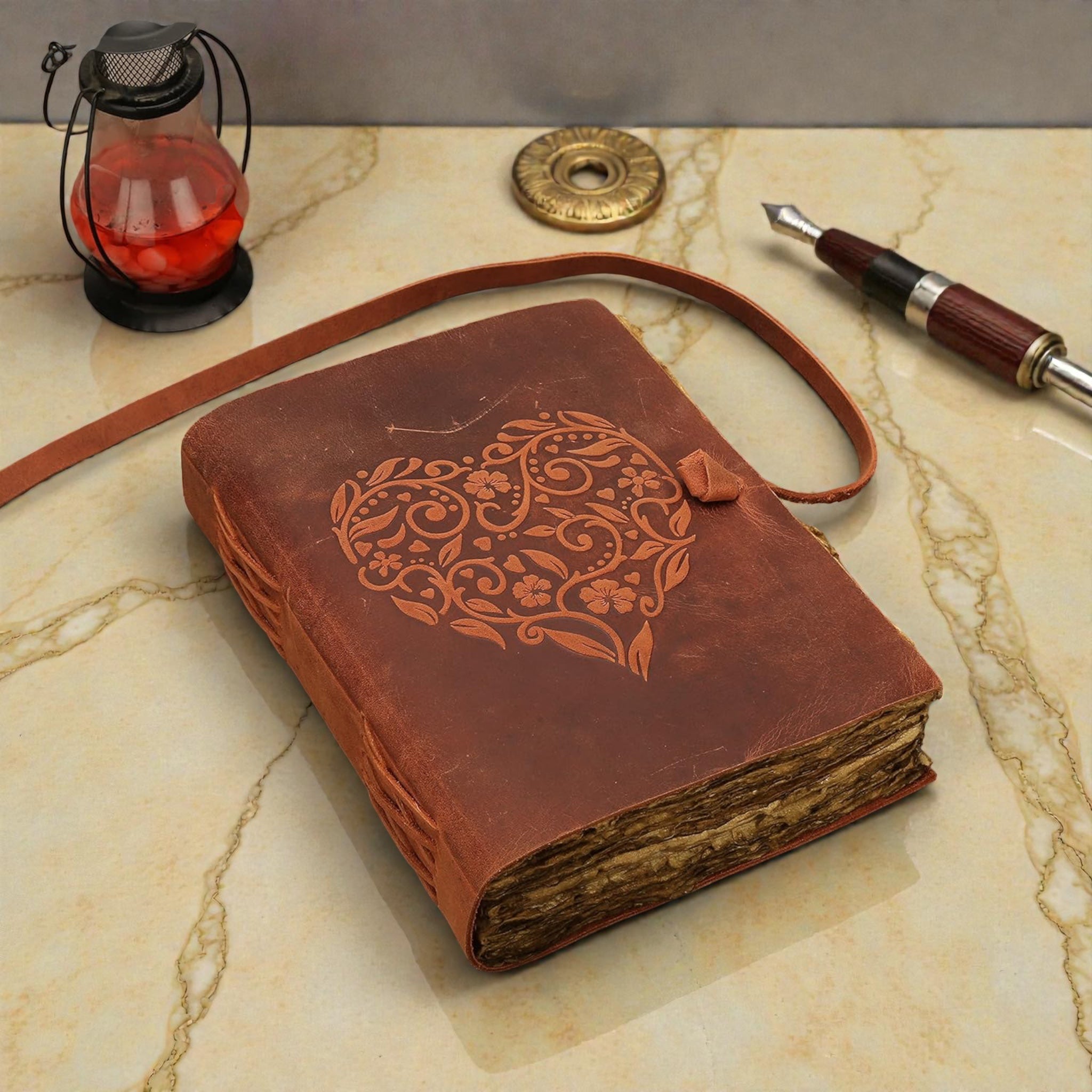 Heart Deckle Leather Journal