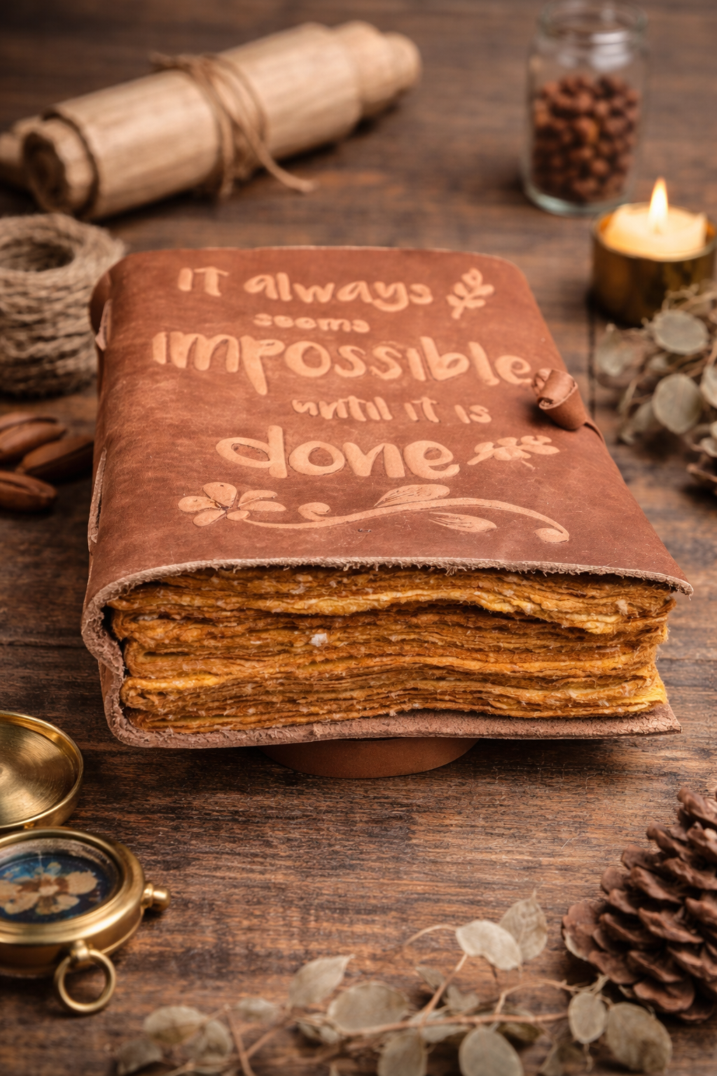 It Always seems Impossible Leather journal
