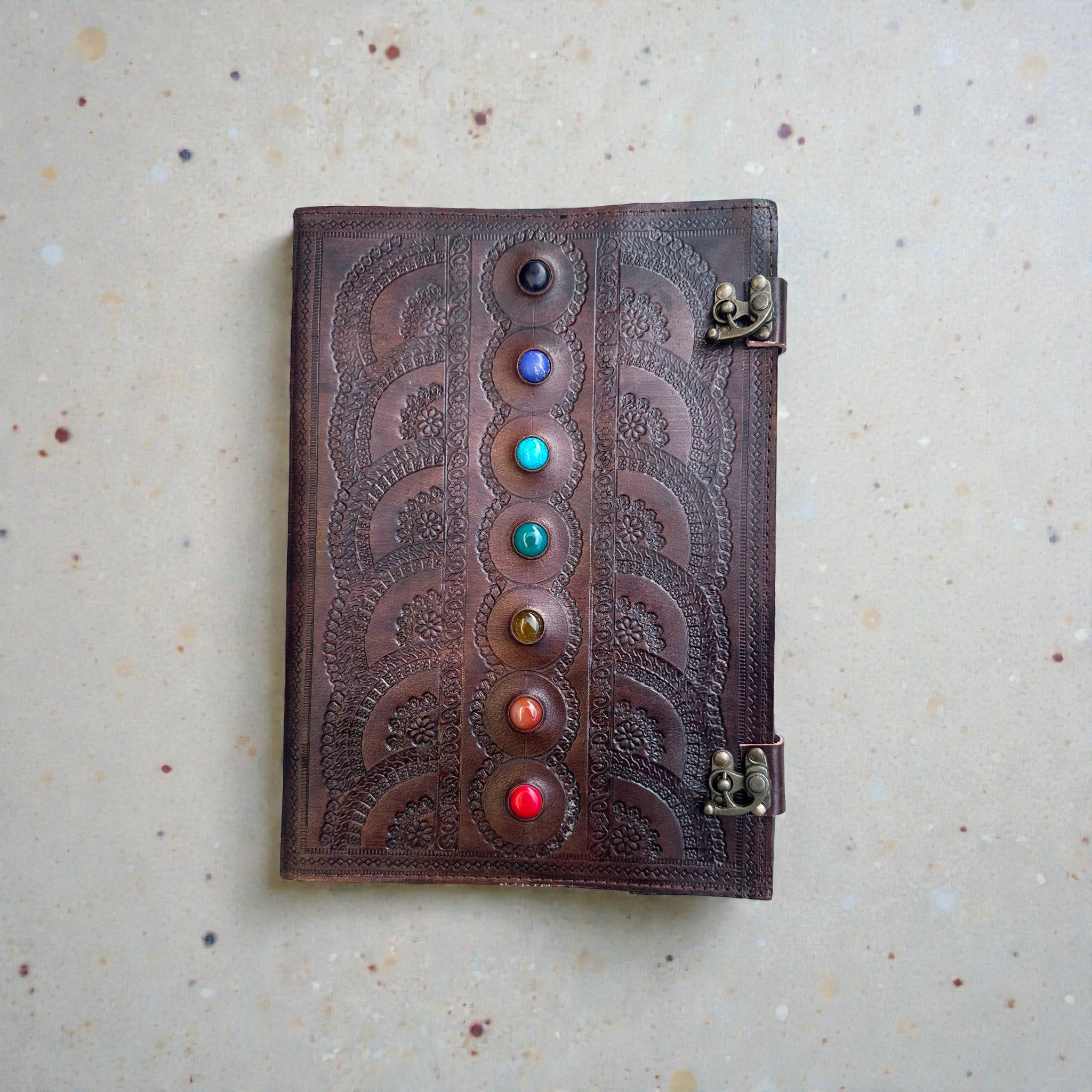 Chakra Leather Stone Journal A4 Size