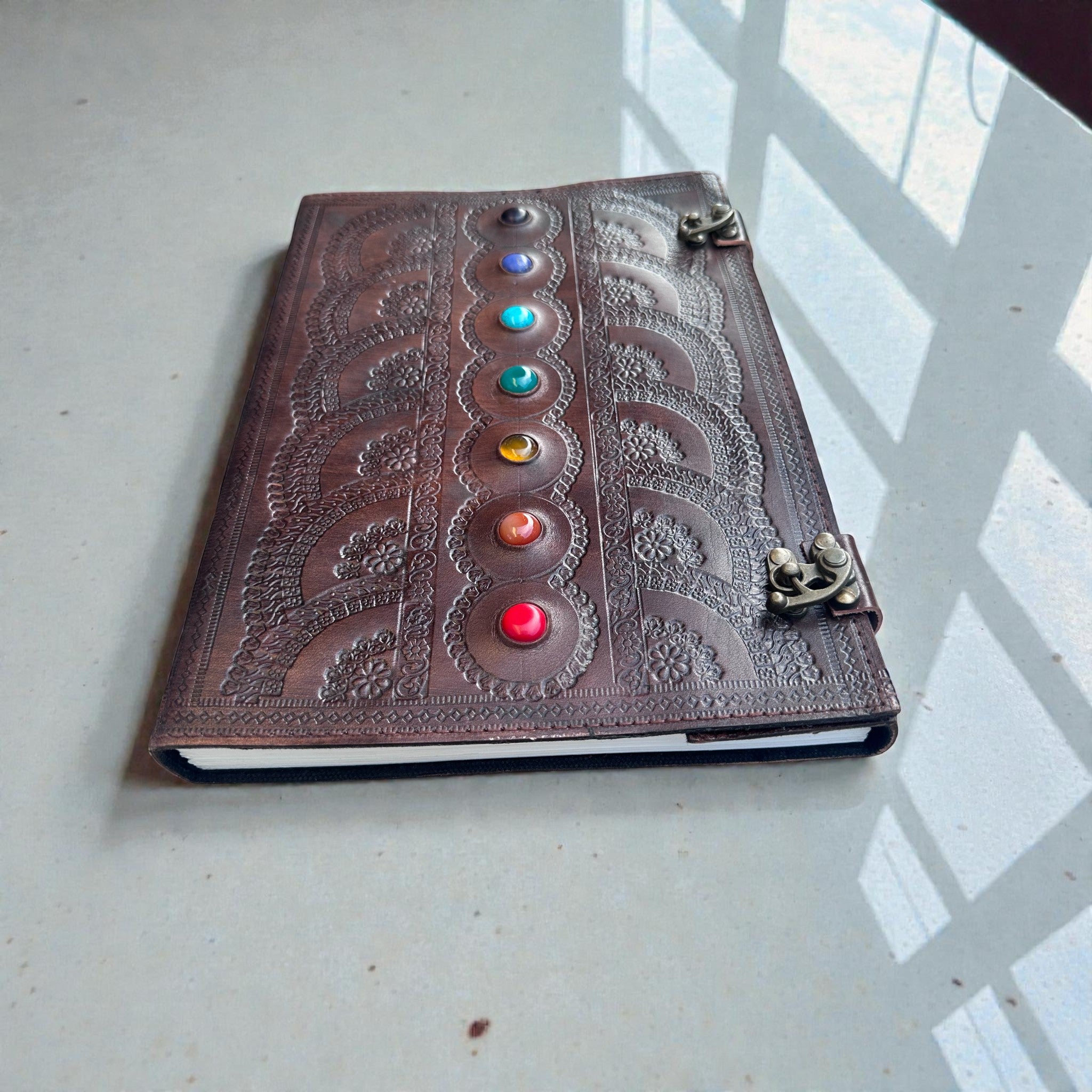Chakra Leather Stone Journal A4 Size