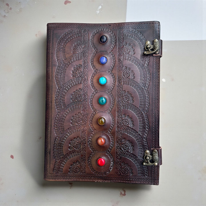 Chakra Leather Stone Journal A4 Size