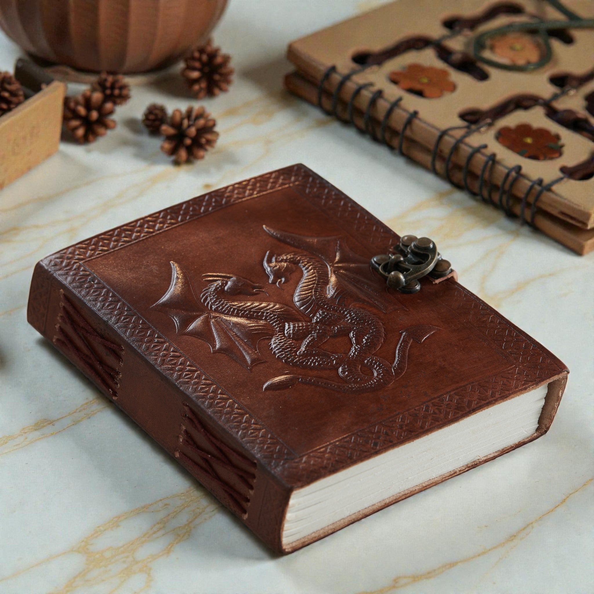 Handmade Leather Double Dragon Journal