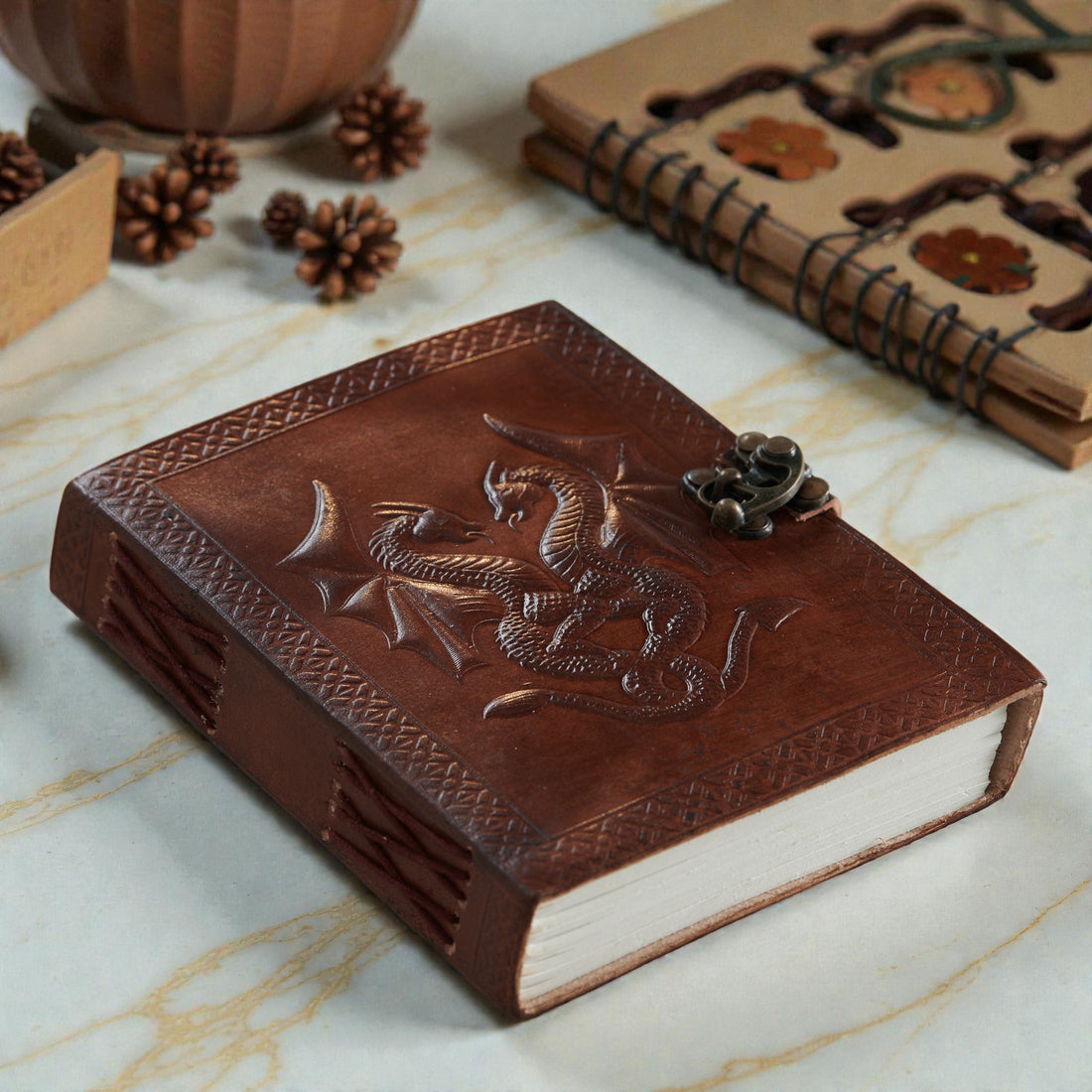 Handmade Leather Double Dragon Journal