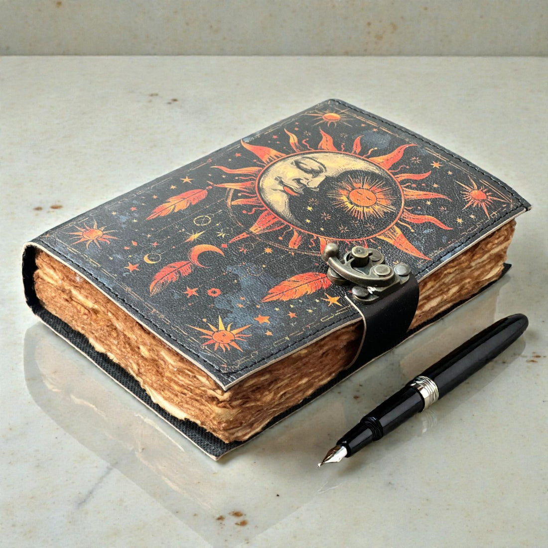 Sun & Moon Leather Journal – 7×5 Inch