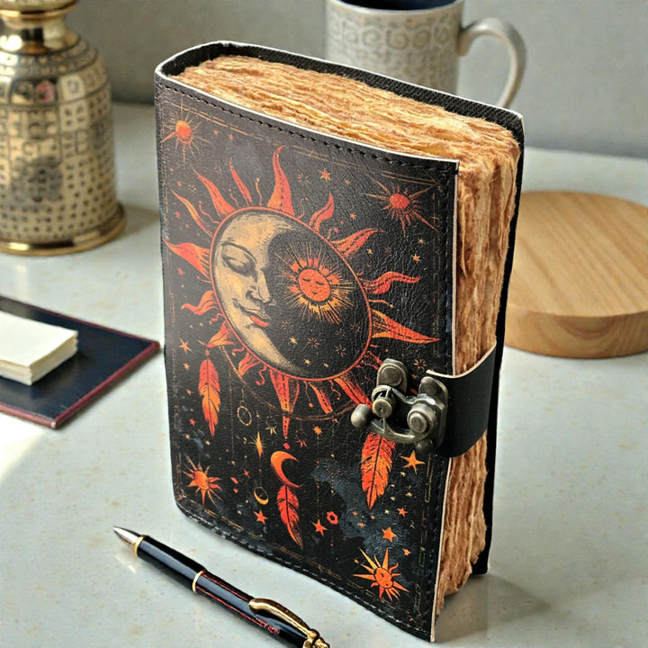 Sun Moon Design Handmade Leather Journal
