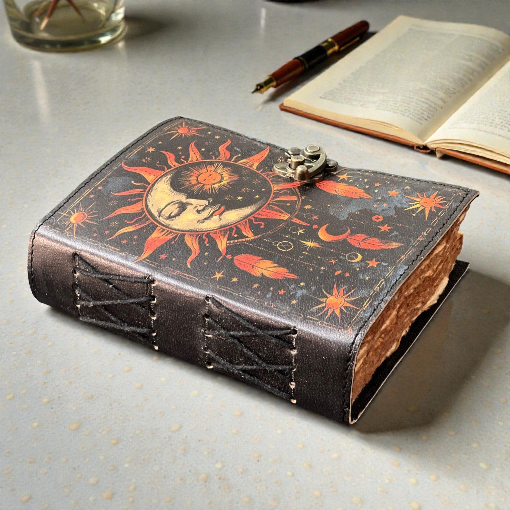 Sun & Moon Leather Journal – 7×5 Inch